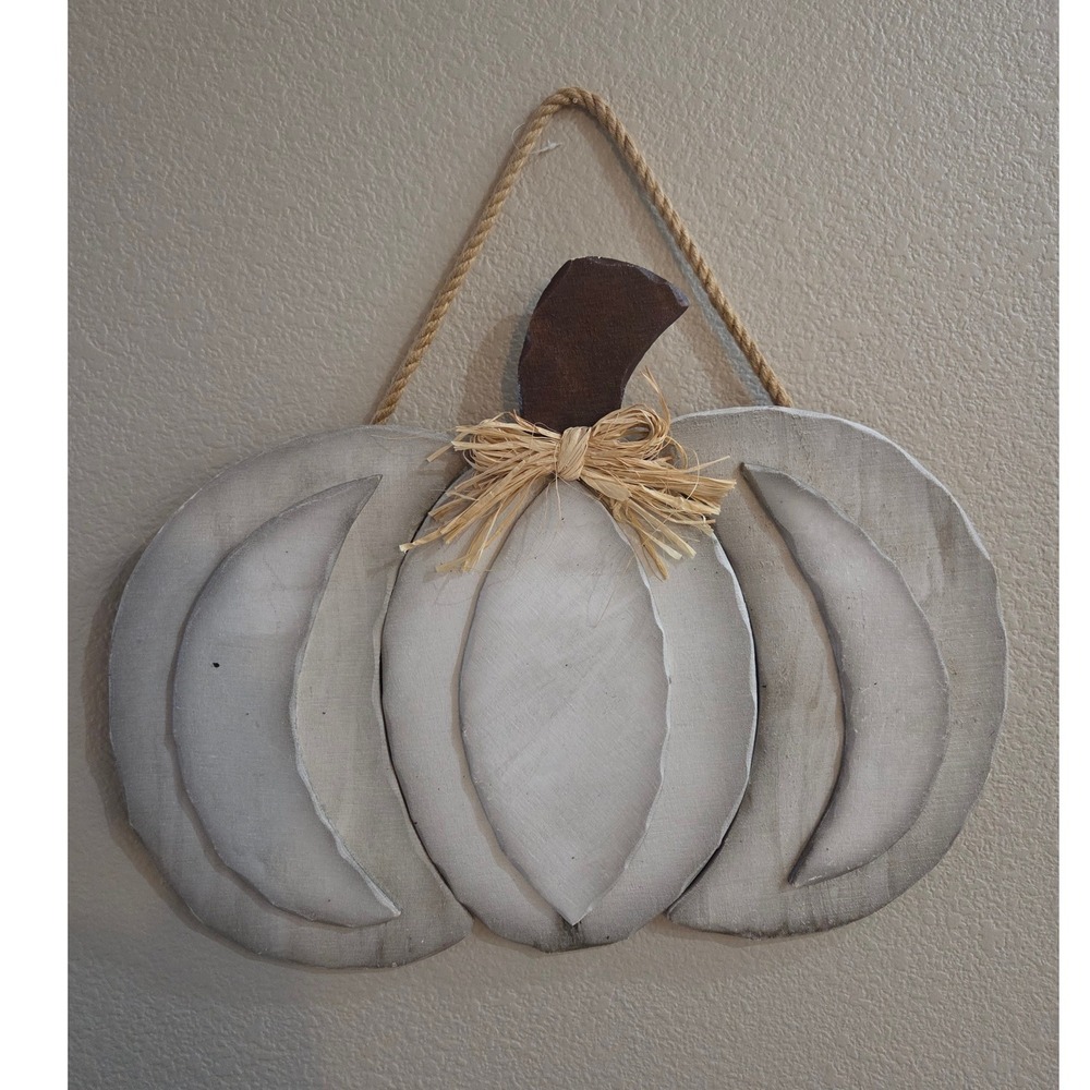 Rustic Whitewash Wood Pumpkin Wall Hanging Grey Distressed Farmhouse Fall Decor